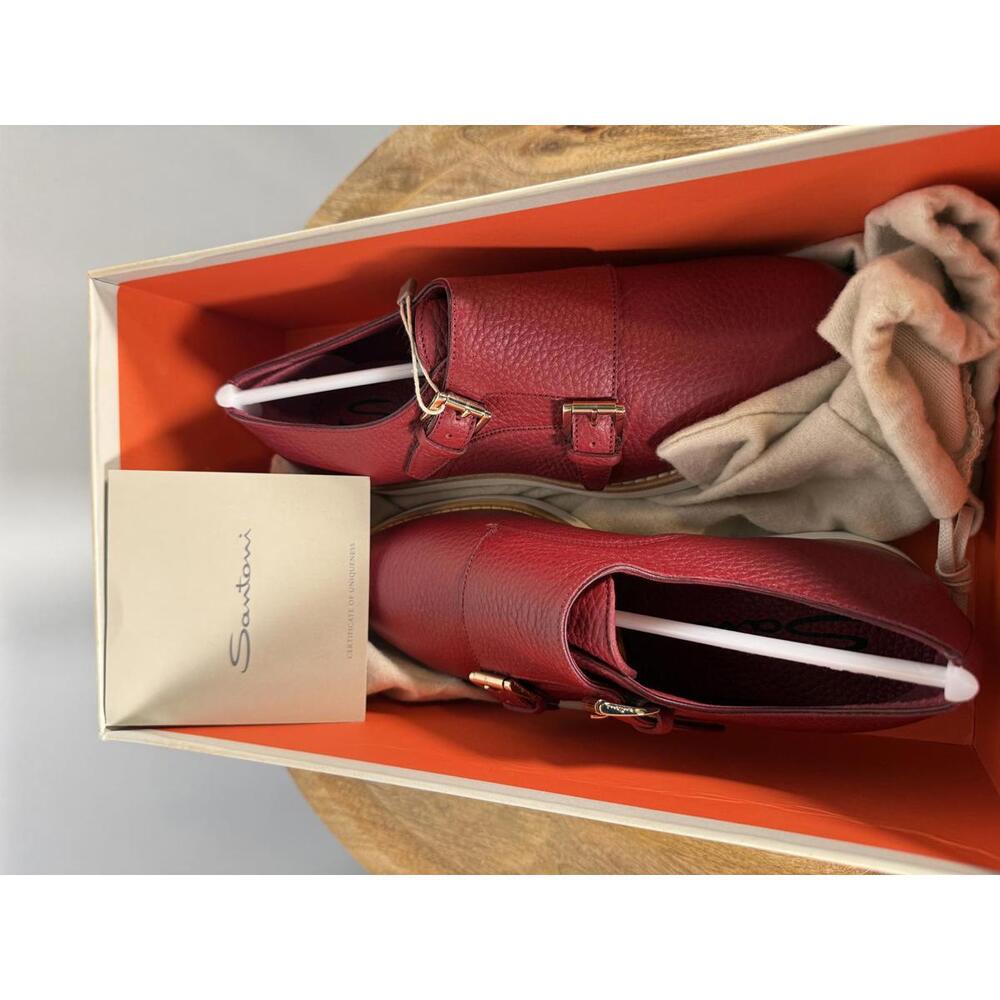 Santoni Made In Italy Red Leather Double Monk Strap Shoe US 5 / EU 35 NWB $900 - Picture 2 of 12